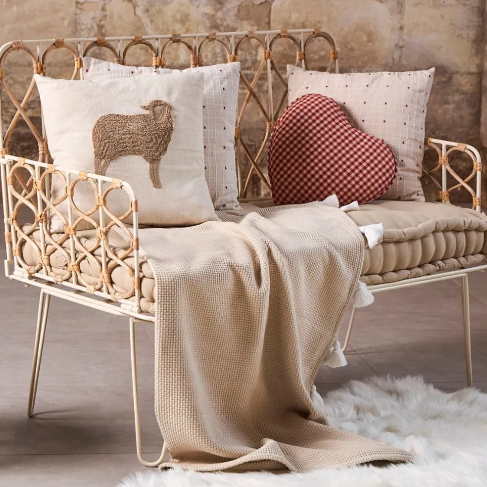 Coussin en coton naturel et brun 45x45cm - A la ferme