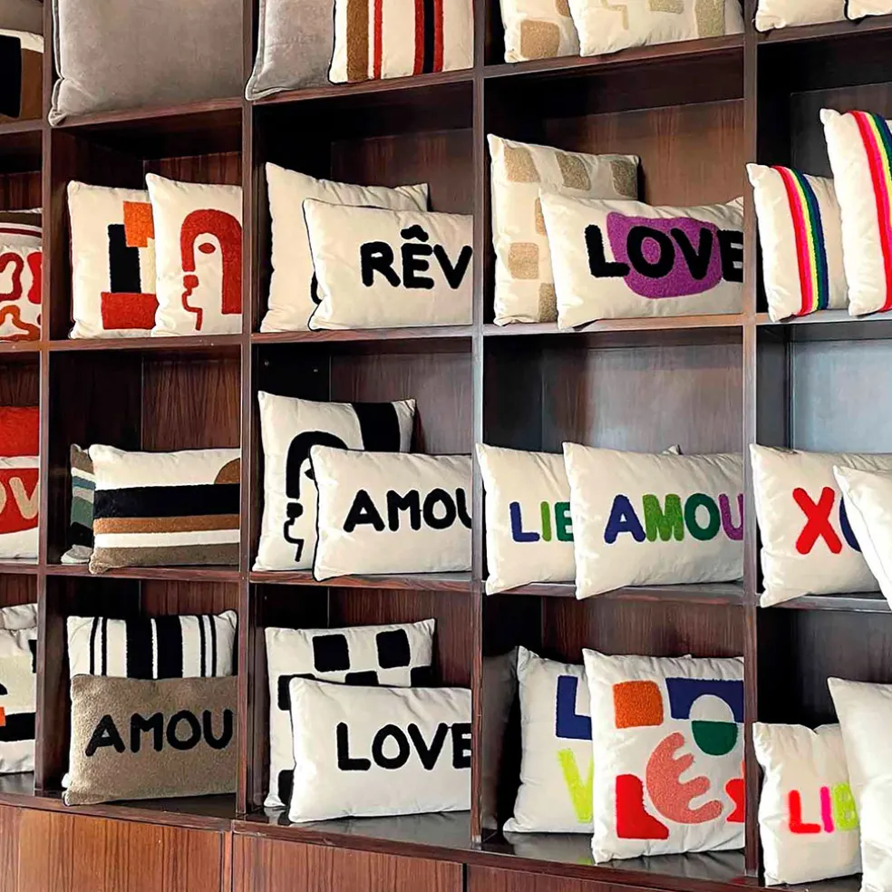 Coussin en coton naturel et terracotta 40x40cm