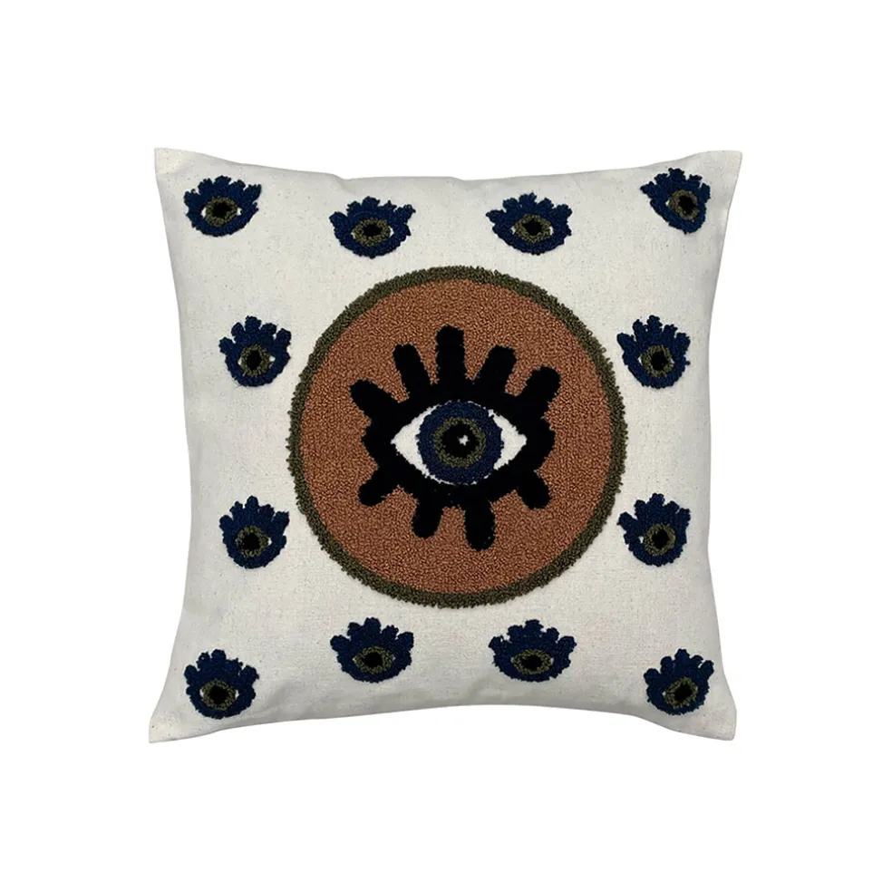 Coussin en coton Oeil Protecteur marron 40x40cm - Influence