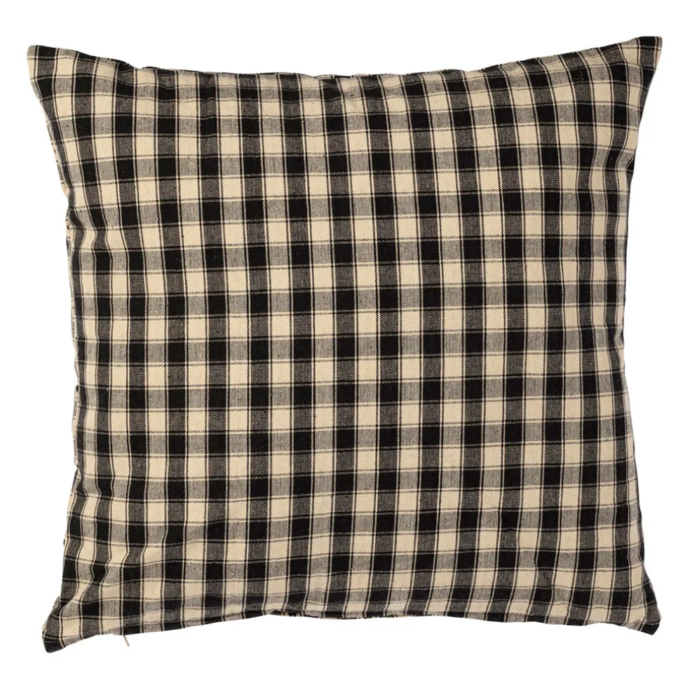 Coussin en coton vichy noir 45x45cm - Campagne