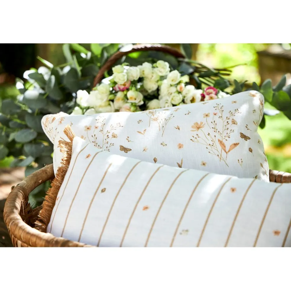 Coussin en lin beige et blanc 30x50cm - Louise
