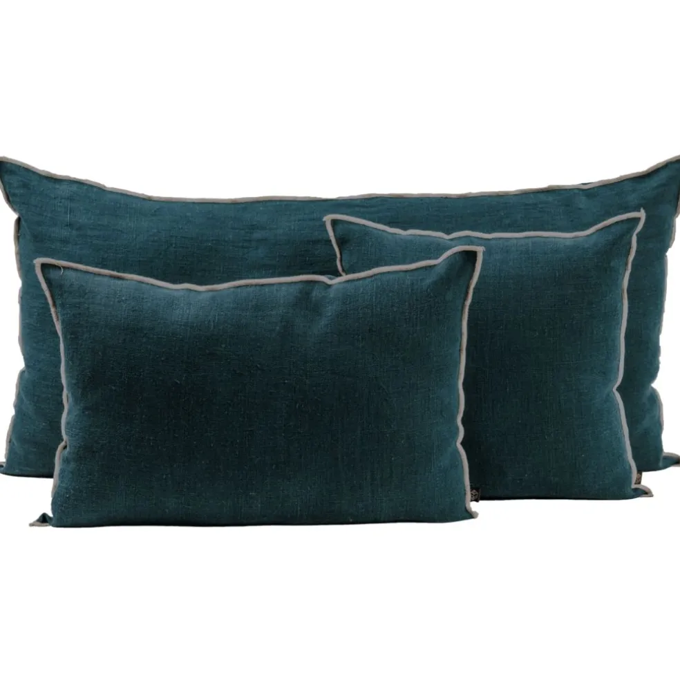 Coussin en lin lavé bleu de prusse 45x45cm - Chennai