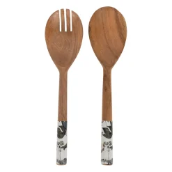 Couverts de salade en acacia gris - Rose Noire