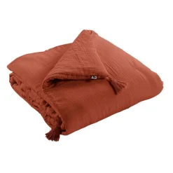 Couvre lit en gaze de coton terracotta 90x200cm - Gaia