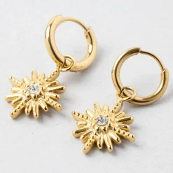 Créoles x2 soleil doré h25mm acier inoxydable+strass