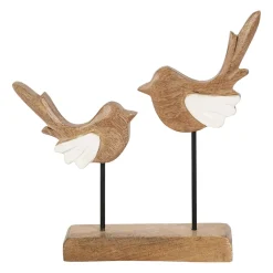 Déco 2 moineaux en manguier et fer naturel et blanc - Floréal