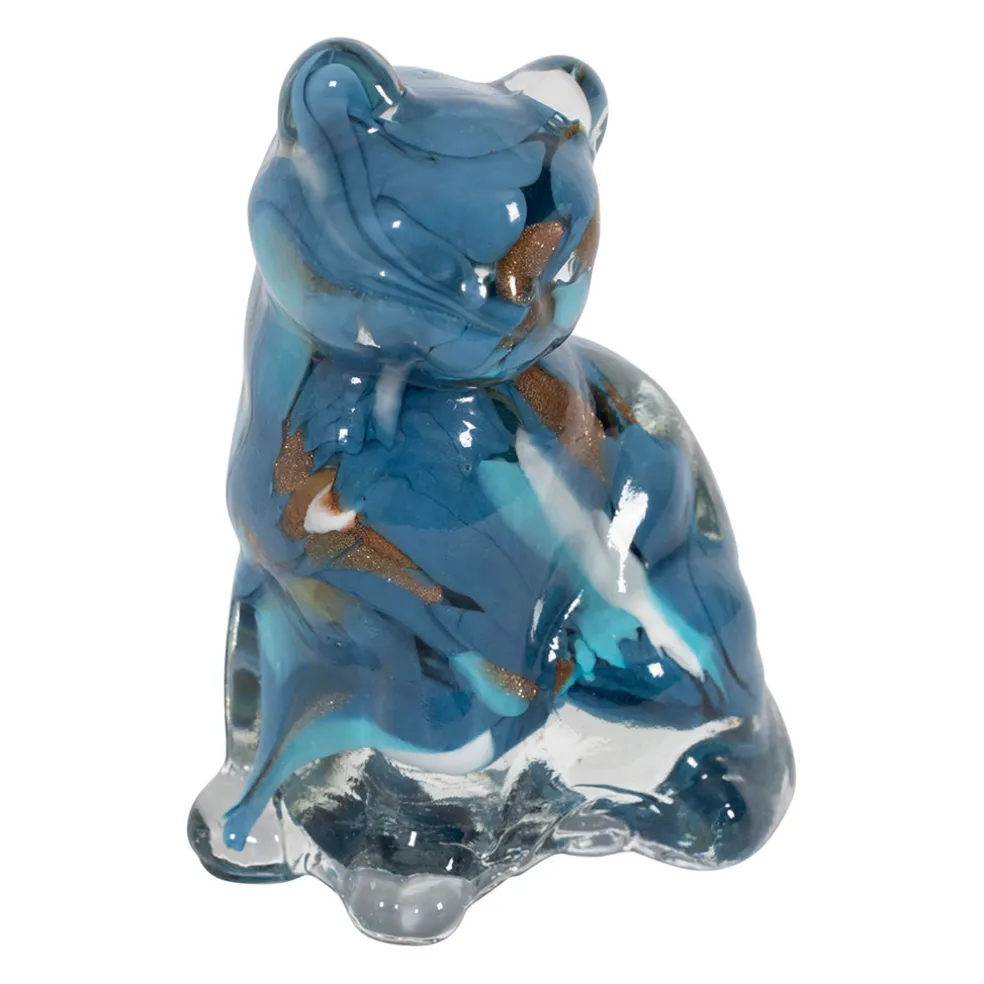 Déco chat en verre bleu et doré - Félin