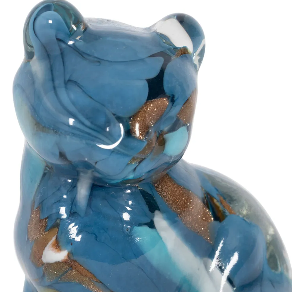 Déco chat en verre bleu et doré - Félin