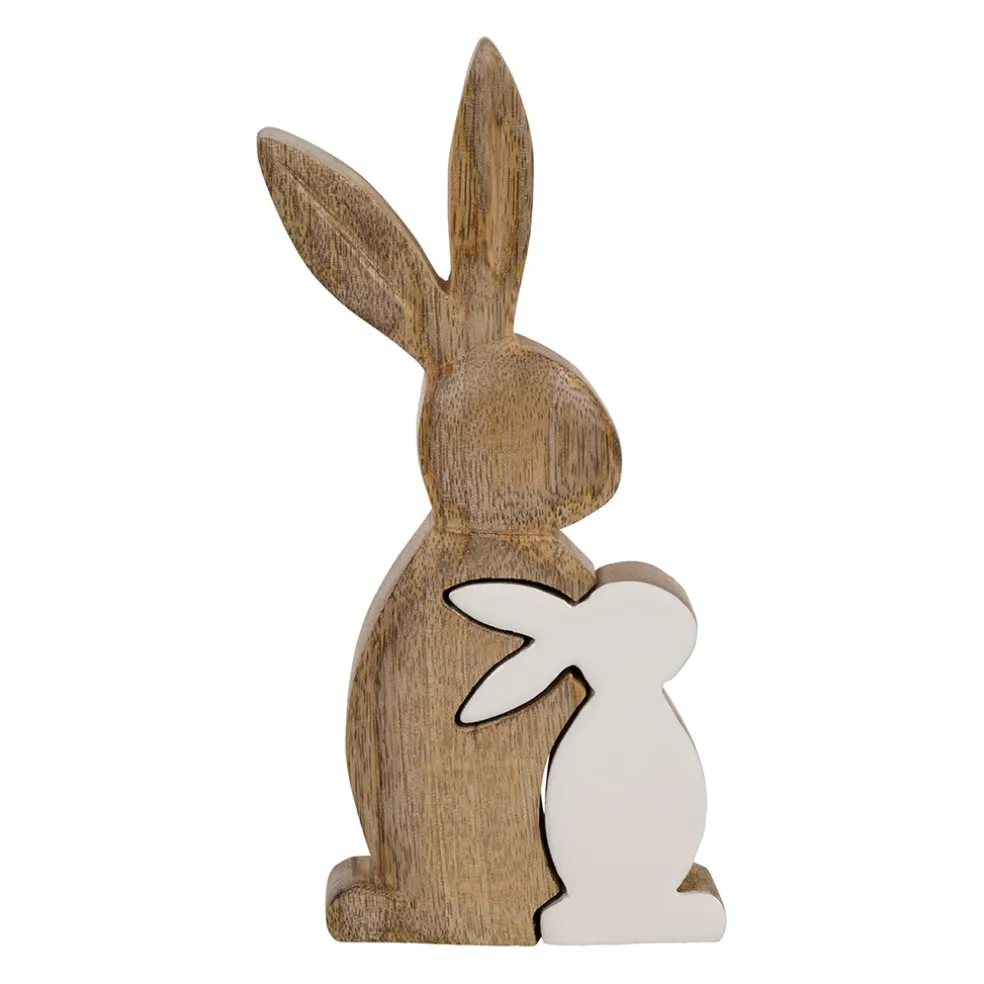 Déco duo lapin en manguier naturel et blanc - Floreal