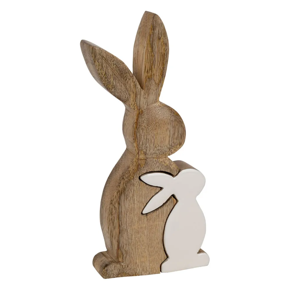 Déco duo lapin en manguier naturel et blanc - Floreal