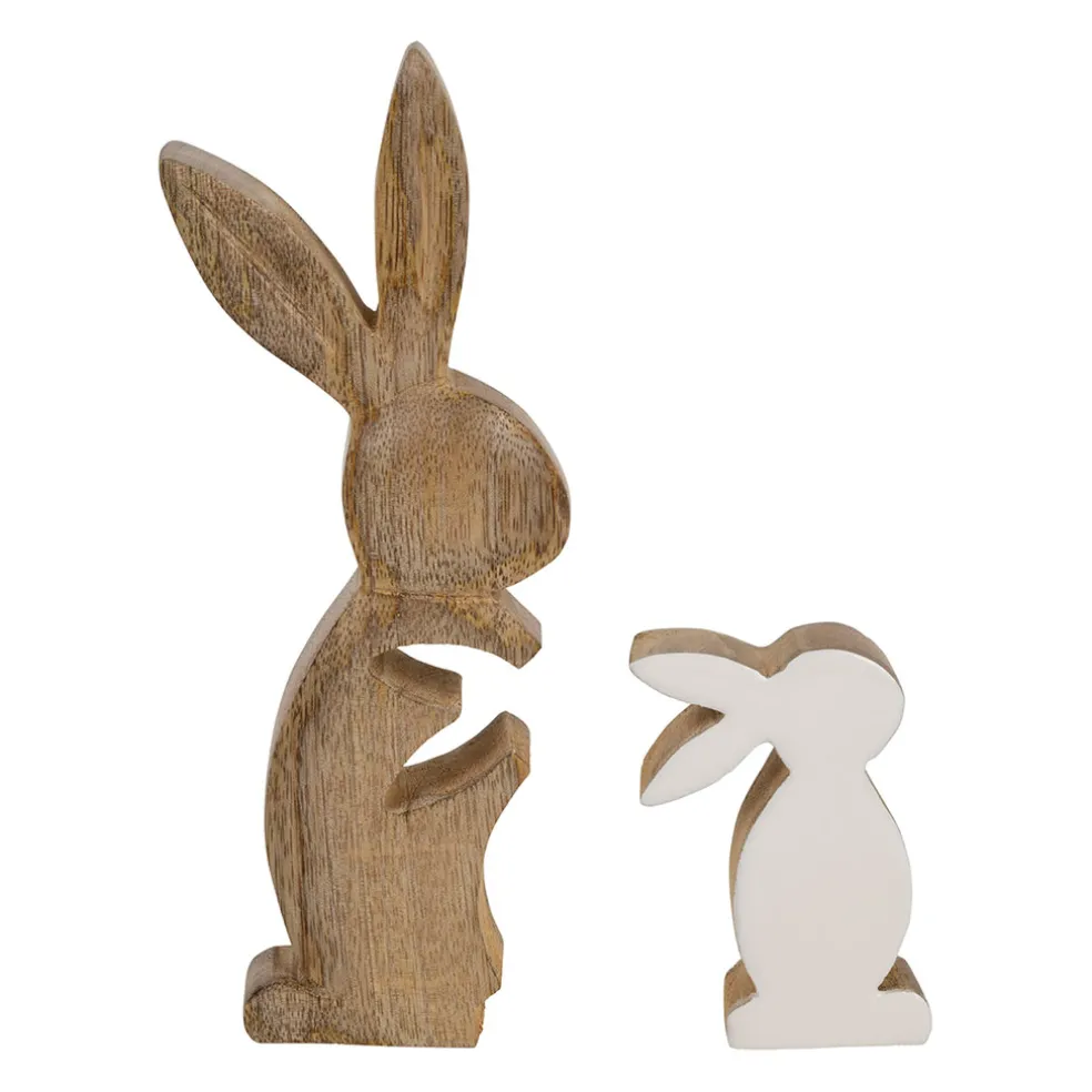 Déco duo lapin en manguier naturel et blanc - Floreal