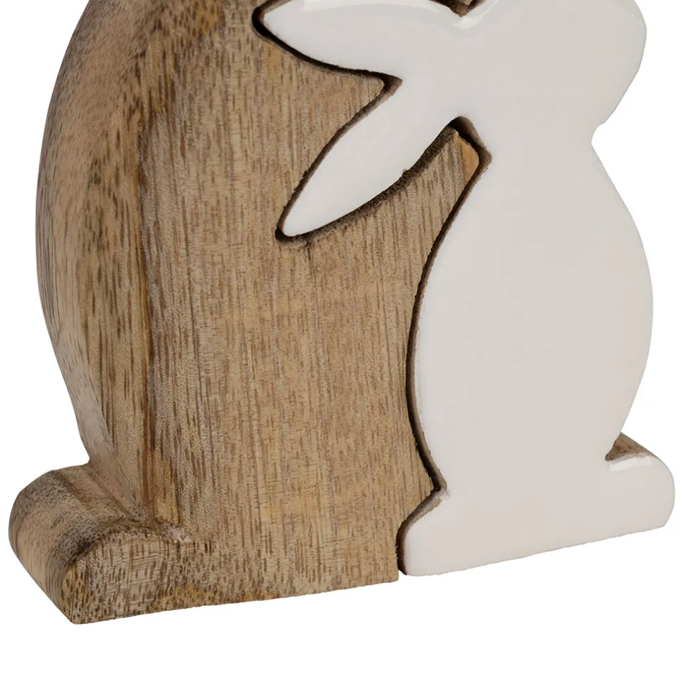 Déco duo lapin en manguier naturel et blanc - Floreal