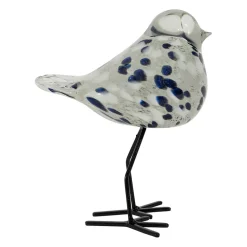 Déco moineau en verre blanc et bleu pailleté - Serin