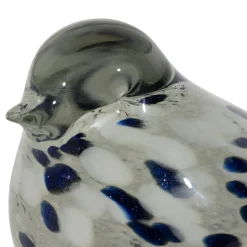 Déco moineau en verre blanc et bleu pailleté - Serin