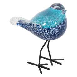 Déco moineau en verre et fer bleu - Serin