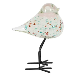 Déco moineau en verre et fer vert et rose - Serin