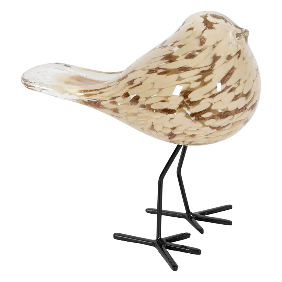 Déco moineau en verre et fer beige et doré - Serin