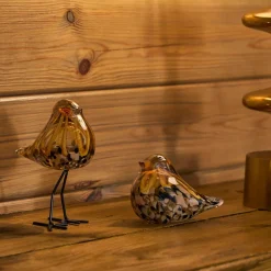 Déco moineau en verre et fer brun - Serin