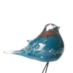 Déco Moineau Serin blanc et bleu 13X8H15cm