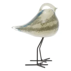 Déco moineau serin ivoire et bleu en verre