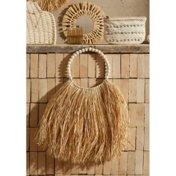 Déco ronde murale en raphia naturel - blue sand