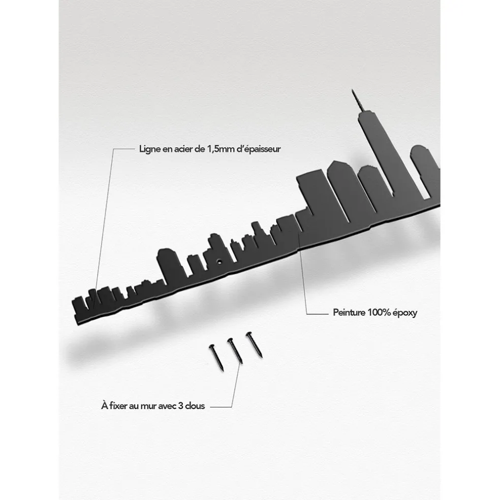 Décoration murale ligne en acier noir NYC L50cm