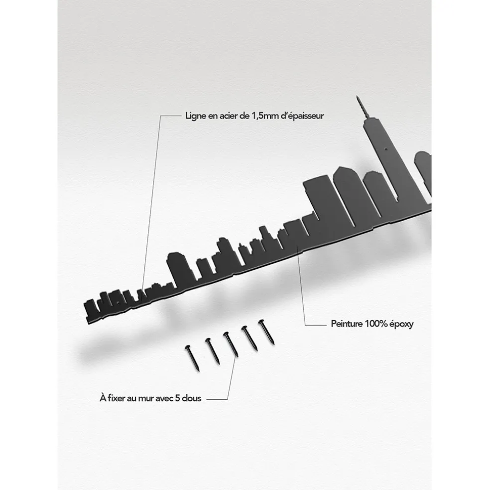 Décoration murale ligne en acier noir NYC L50cm