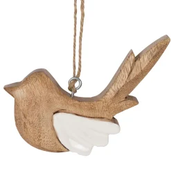 Deco a suspendre moineau en manguier naturel et blanc - Floréal