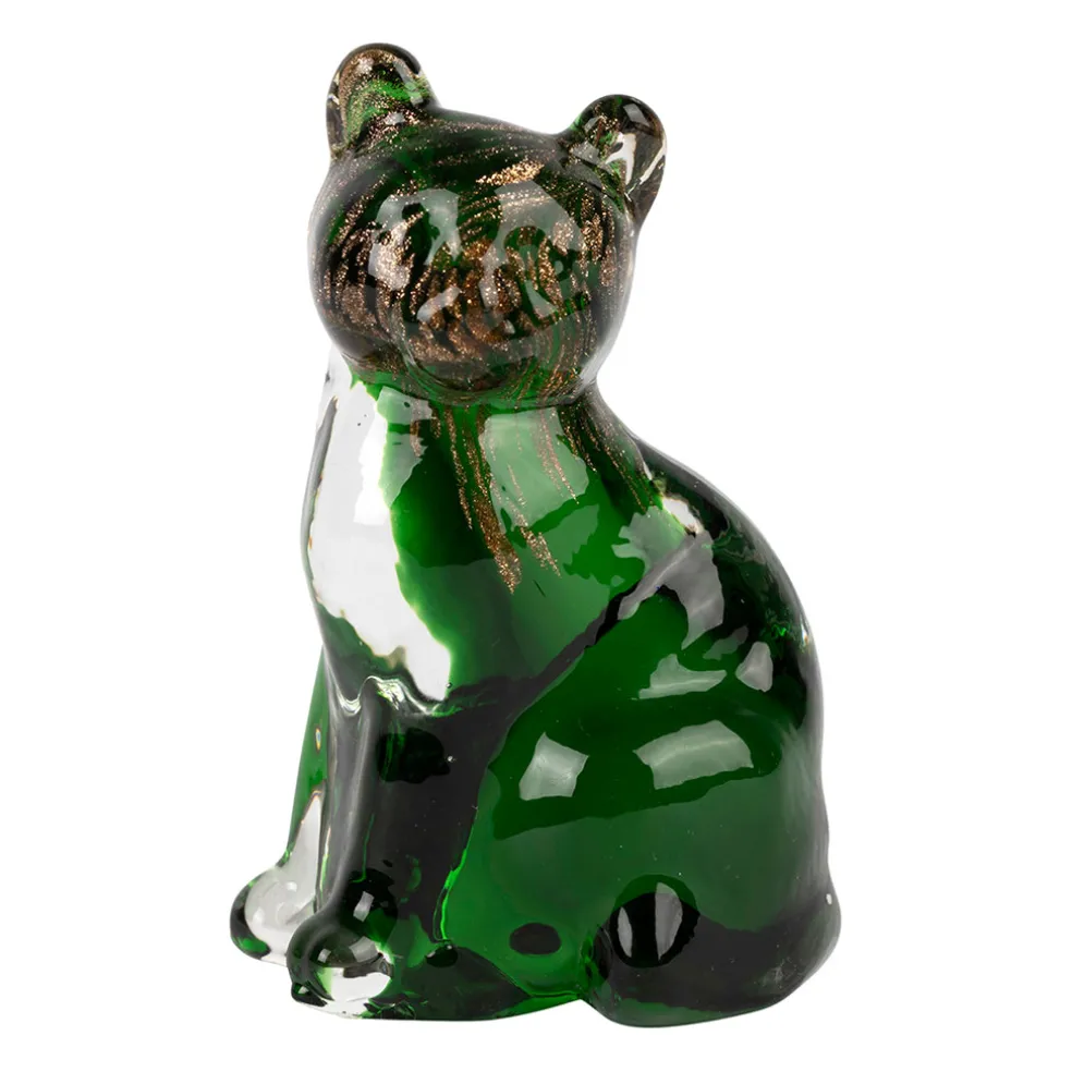 Deco chat en verre vert et doré - Félin