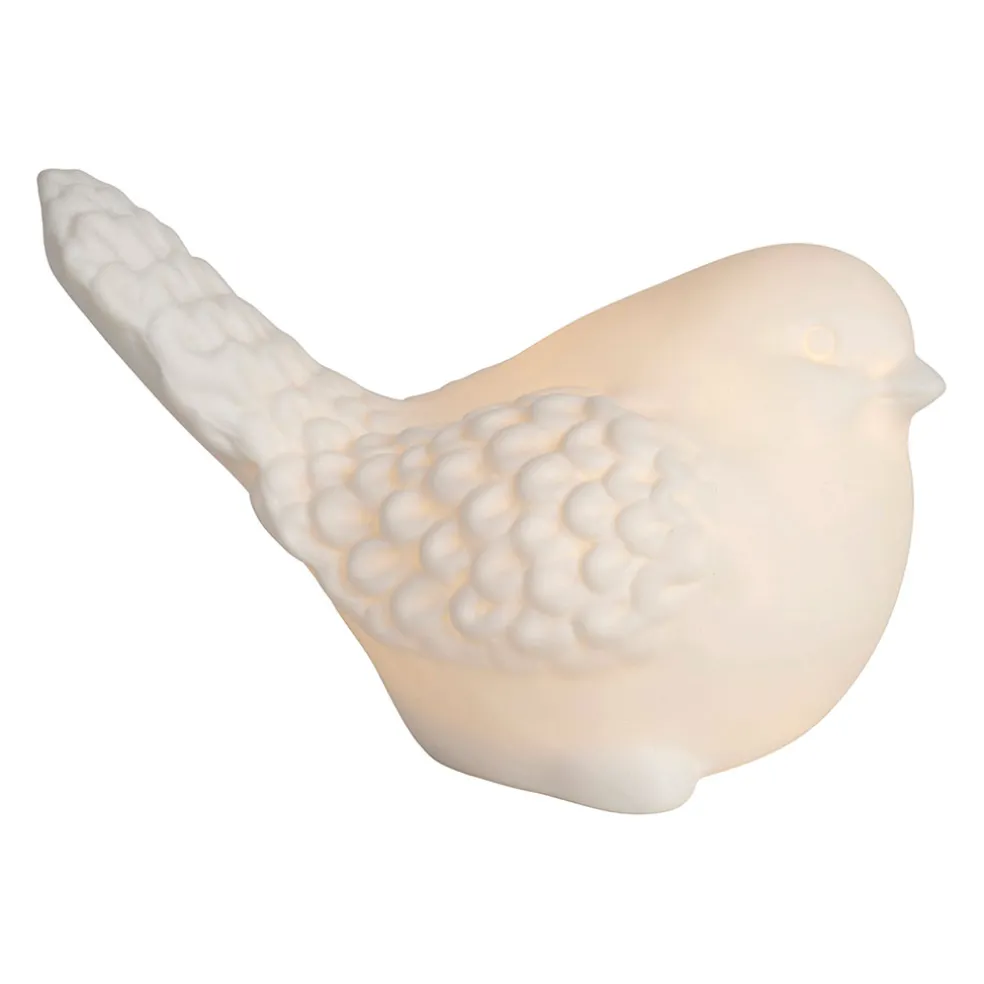 Deco led oiseau en grès blanc - Ilobo