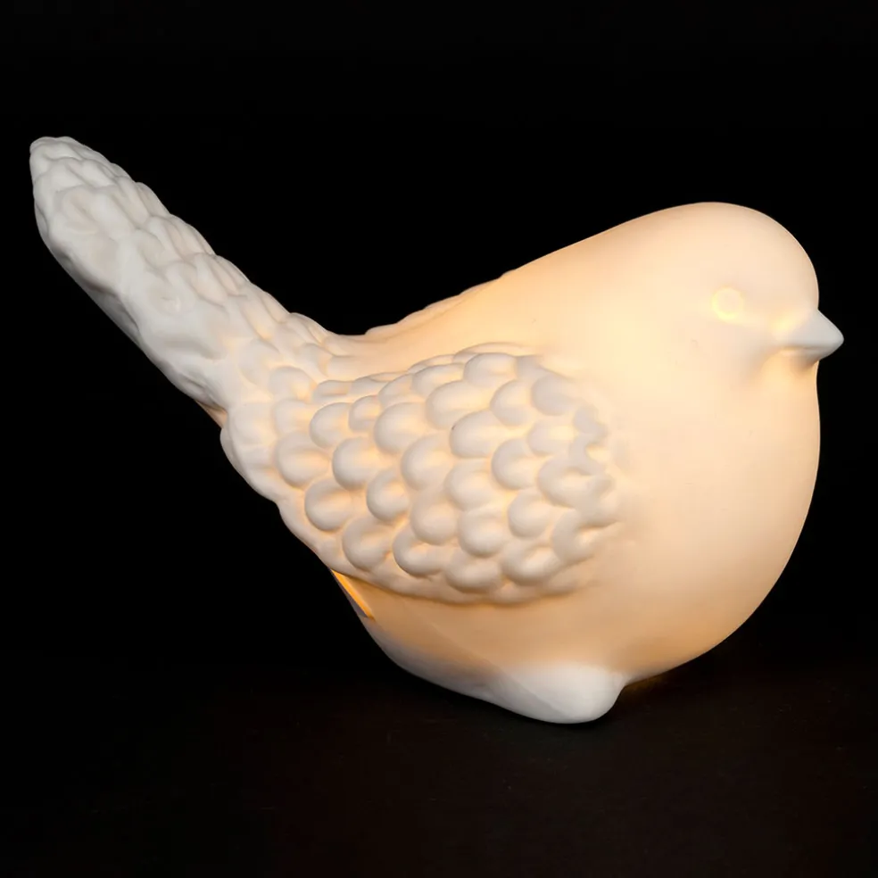 Deco led oiseau en grès blanc - Ilobo