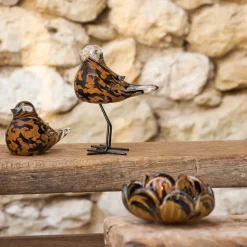 Deco moineau en verre noir et camel - Serin