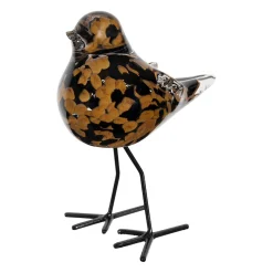 Deco moineau en verre noir et camel - Serin