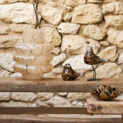 Deco moineau en verre noir et camel - Serin