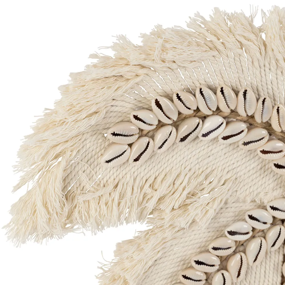 Deco murale palmier en coquillage blanc 31x31cm - Cauri