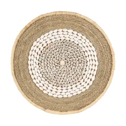 Deco murale rosace en coquillage naturel et blanc - Cauri