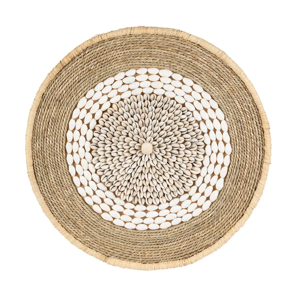 Deco murale rosace en coquillage naturel et blanc - Cauri