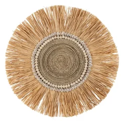 Deco murale rosace en raphia naturel et blanc - Cauri