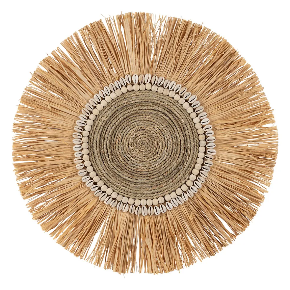 Deco murale rosace en raphia naturel et blanc - Cauri