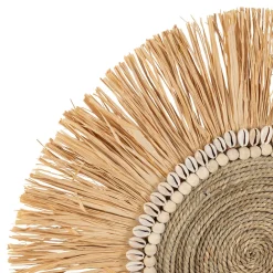 Deco murale rosace en raphia naturel et blanc - Cauri