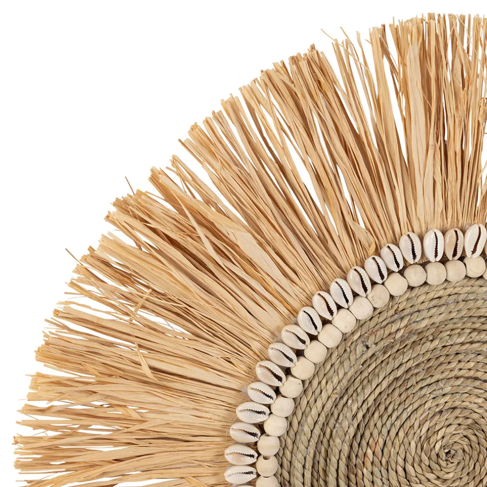Deco murale rosace en raphia naturel et blanc - Cauri