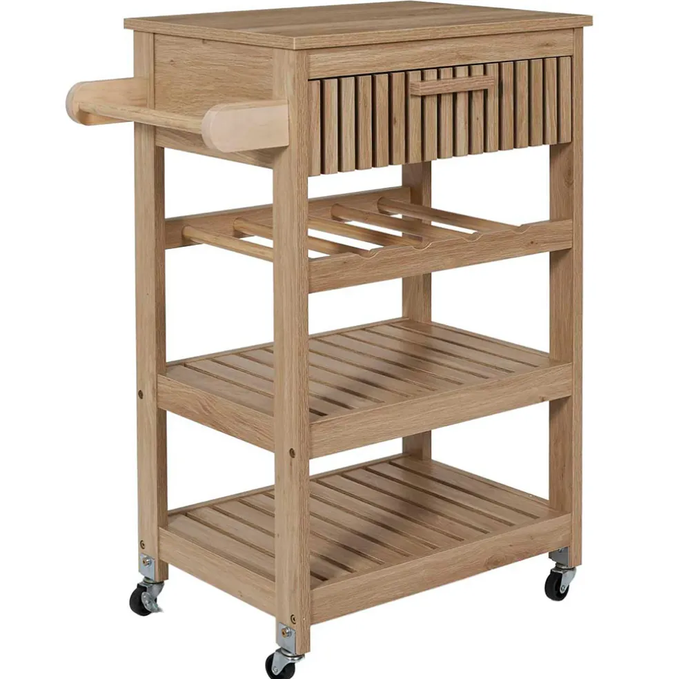 Desserte en bois naturel 3 niveaux et 1 tiroir - Kara