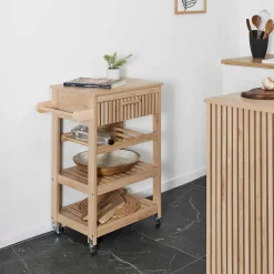 Desserte en bois naturel 3 niveaux et 1 tiroir - Kara