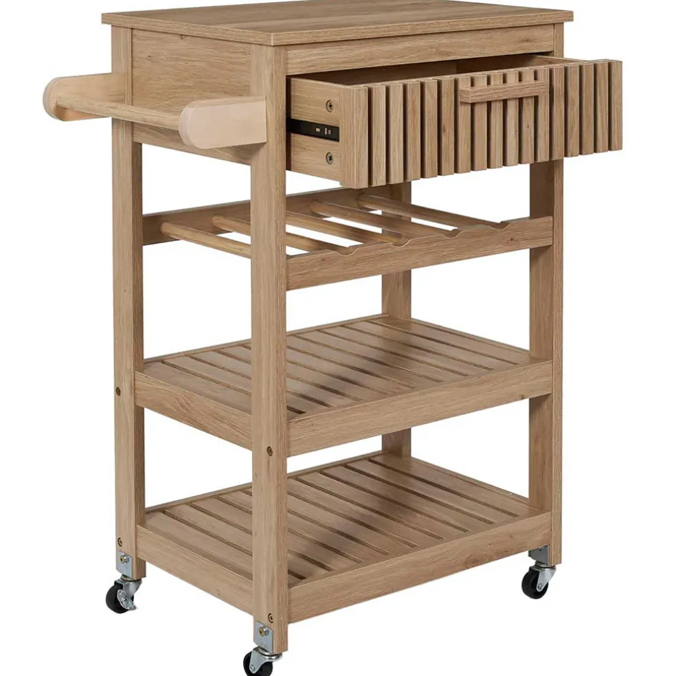 Desserte en bois naturel 3 niveaux et 1 tiroir - Kara