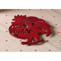 Dessous de plat coq en fonte rouge - Basse-Cour