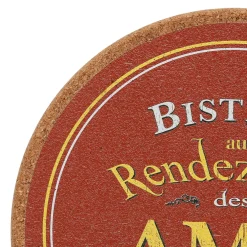 Dessous de plat en liège rouge et jaune d20cm - Bistrot Des Amis