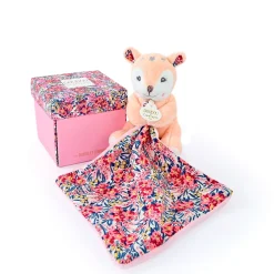Doudou Faon pantin avec mouchoir rose H12cm - Boh'Aime
