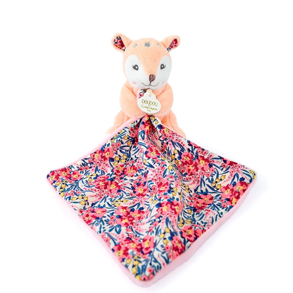 Doudou Faon pantin avec mouchoir rose H12cm - Boh'Aime