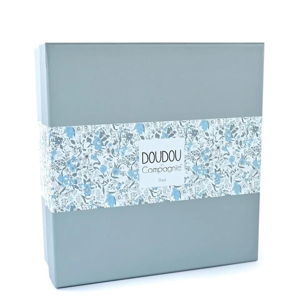 Doudou plat ours avec pétale bleu - Boh'Aime