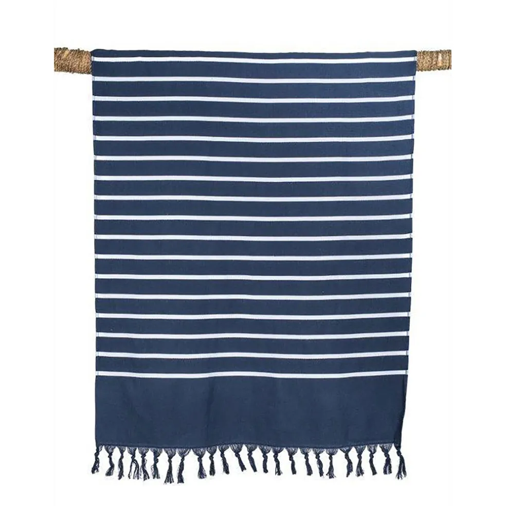 Drap de plage en coton marinière bleu marine 90x180cm - Pestamal